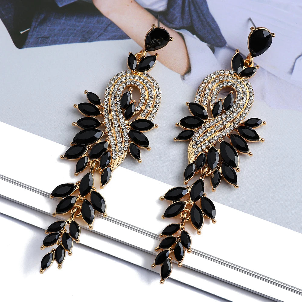 Design Dangle Earrings For Women Girl Luxury Elegant Metal Hollow Chain Leaves Crystal Brincos Pendant Jewelry Ear Accessories