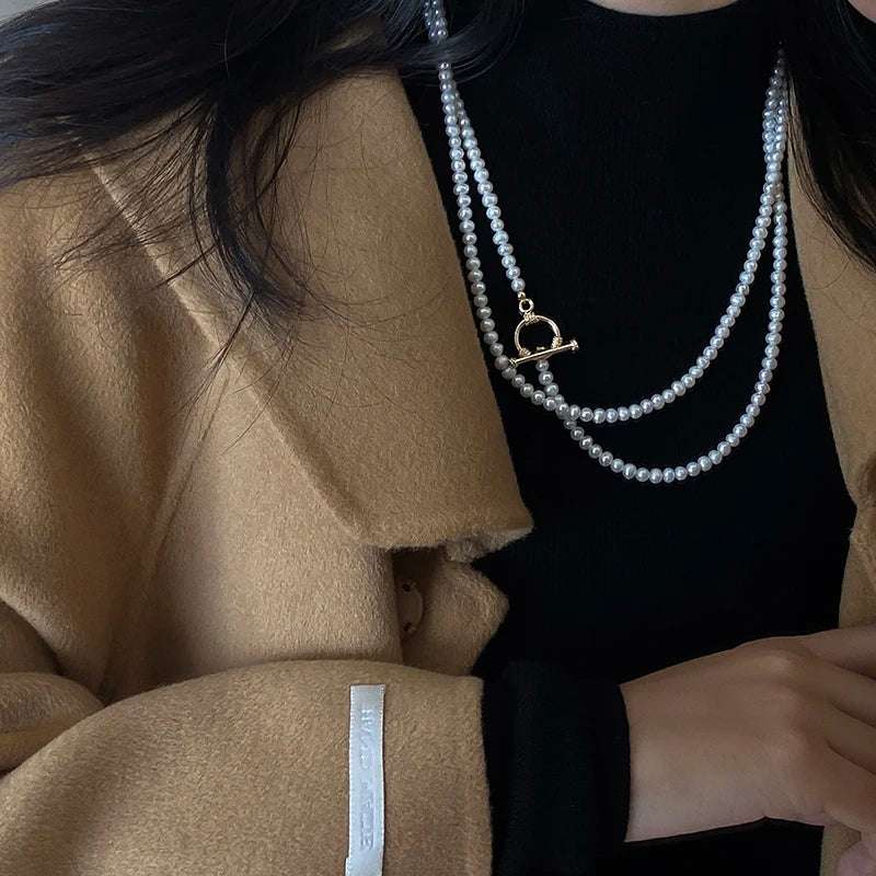 Women's Necklace White Natural Freshwater Round Long Pearl Necklace Bride Weddings Gift Pearl Sweater Chains