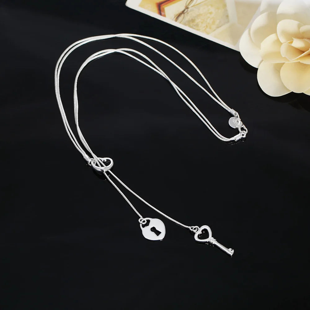 925 Sterling Silver Necklace Gorgeous Charm Fashion Heart Wedding Lady Love for Women Noble Luxury 18 Inches 45cm Jewelry
