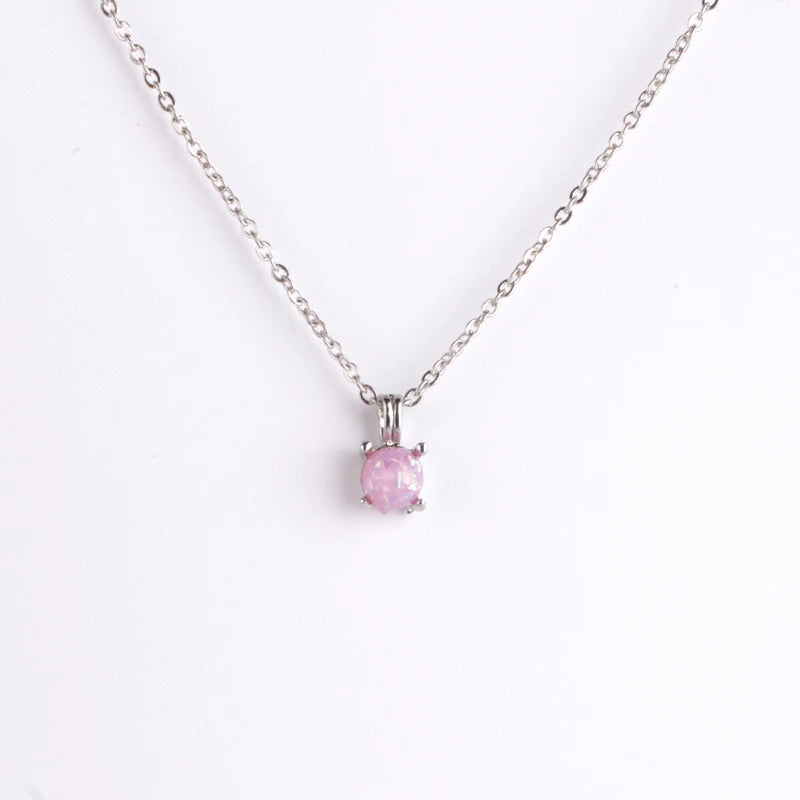 Elegant Women Pendant Necklaces Creative Round White Pink Blue Zinc Alloy Necklace Birthday Anniversary Gifts For Wife