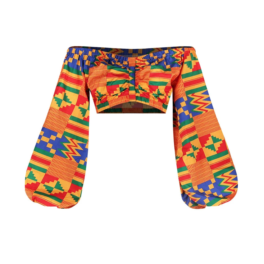 African Dresses for Women Autumn 2-piece Set Lady Full Sleeve Shoulder Off Festher Dashiki Print Split Skirts Africna Clothes