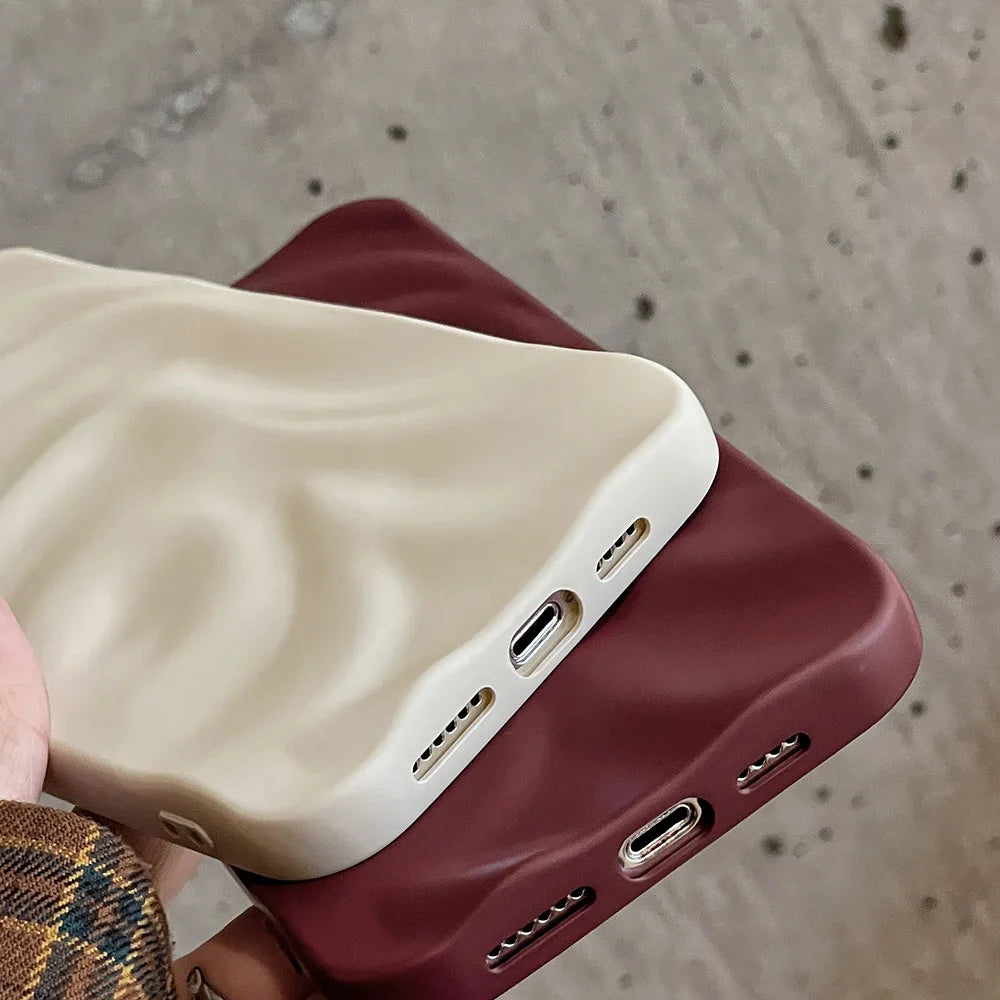 Ins Winter Wine Red 3D Pleats Wrinkle Phone Case for iPhone 12 13 14 15 16 Pro Max Soft Matte Cases for iPhone 11 Back Cover