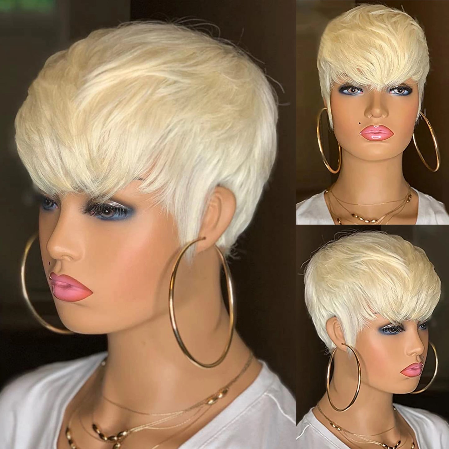 WIGERA Highlight Synthetic Wigs Short Straight Pixie Cut Hair Bob Wig Honey Gold Mix Black Hair For Woman