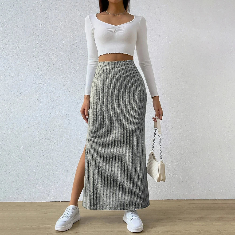 Women Skirt Spring Summer High Waisted Elastic Slim Hip Knitted Sexy Bodycon Midi Skirt Female Clothing M L XL XXL