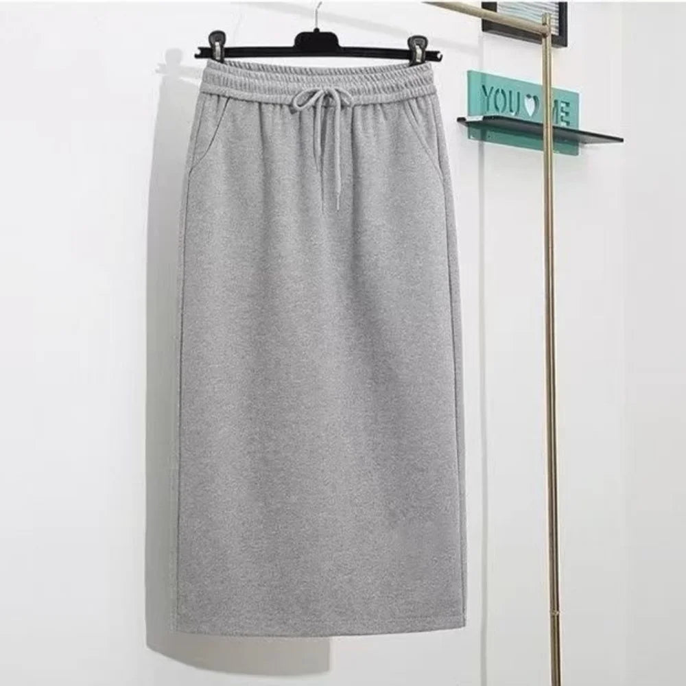 Satin Skirts for Women Korean Style Champagne Office High Waist A-line Skort Fashion Elegant Solid Long Pencil Skirt Silk Like