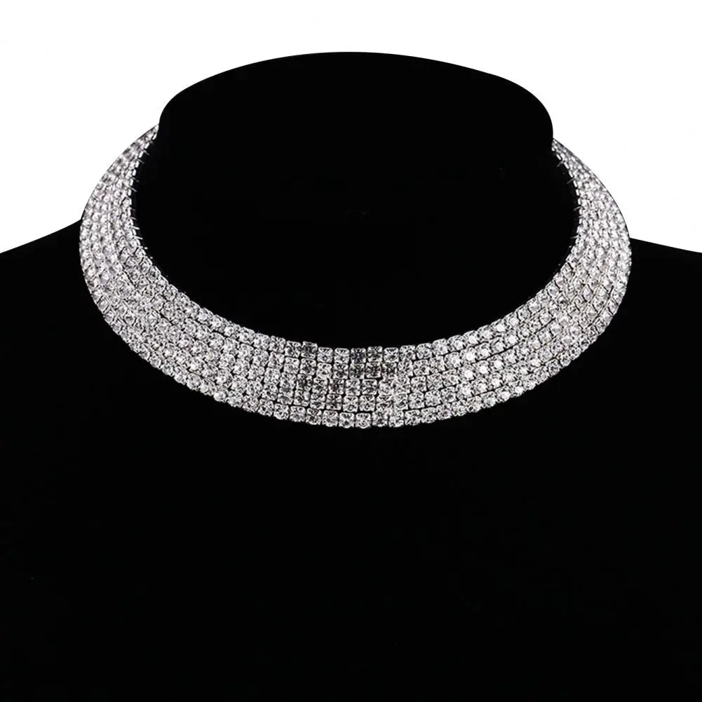 Women Necklace Shiny Rhinestone Multi Layers Adjustable Luxury Stainless Bride Wedding Neck Jewelry
