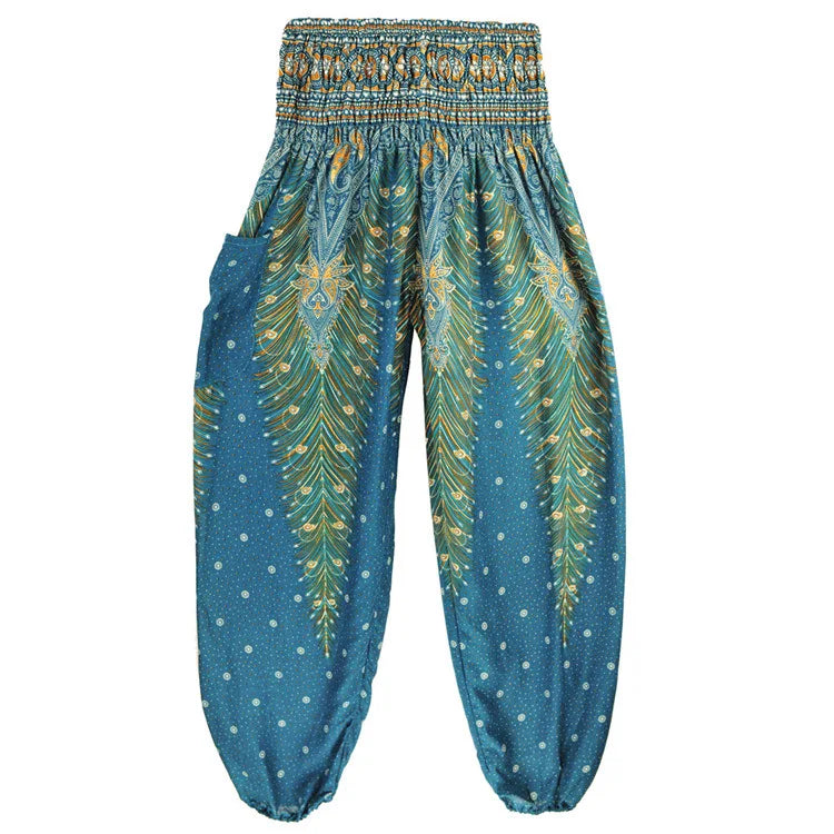Women's Yoga Pants Printed Ethnic Style Loose Yoga Trousers Bloomers High Waist Fitness Sports Crotch Dance Sweatpants