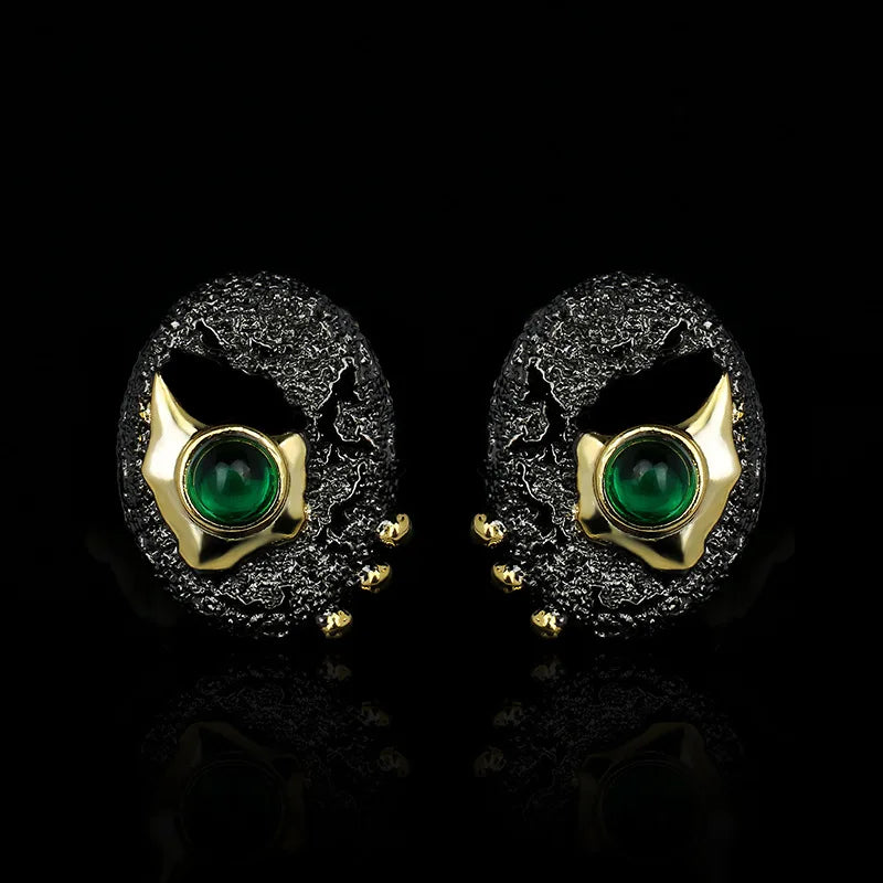 Earrings for Women Round Black Gold-Color Hollow Inlaid Green Crystal Jewelry Creative Birthday Gift brincos