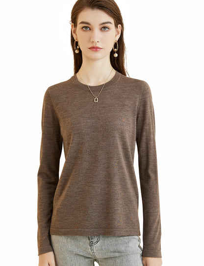 Women's T Shirt 100% Merino Wool Base Layer Top Fall Winter Fashion Crewneck Soft Merino Tee Long Sleeve Tops Knit Women Clothes