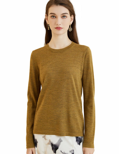 Women's T Shirt 100% Merino Wool Base Layer Top Fall Winter Fashion Crewneck Soft Merino Tee Long Sleeve Tops Knit Women Clothes