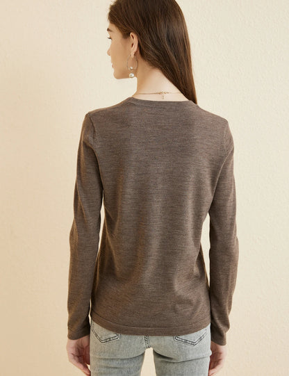Women's T Shirt 100% Merino Wool Base Layer Top Fall Winter Fashion Crewneck Soft Merino Tee Long Sleeve Tops Knit Women Clothes