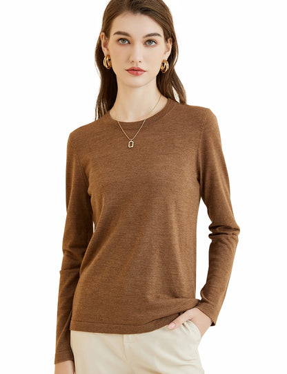 Women's T Shirt 100% Merino Wool Base Layer Top Fall Winter Fashion Crewneck Soft Merino Tee Long Sleeve Tops Knit Women Clothes
