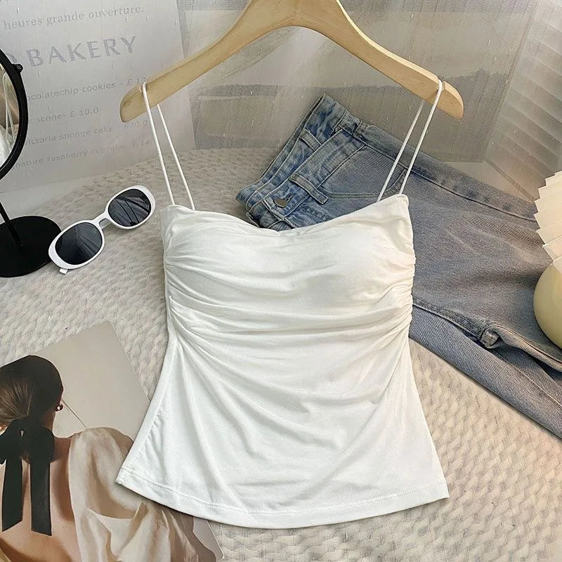Women 2025 Elegant Lace Up Summer Tops One Shoulder Sweet Hollow Out Corset Lady Chic Crochet Flower Ruffled Sleeveless Camisole