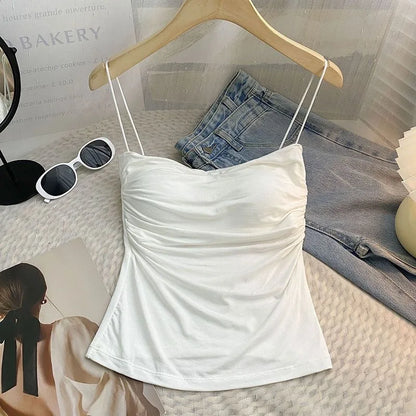 Women 2025 Elegant Lace Up Summer Tops One Shoulder Sweet Hollow Out Corset Lady Chic Crochet Flower Ruffled Sleeveless Camisole