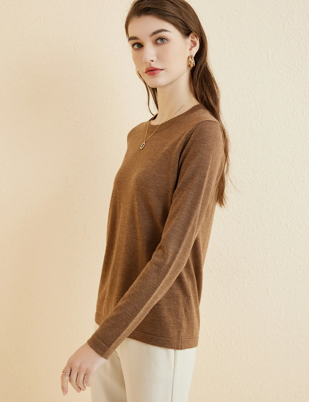 Women's T Shirt 100% Merino Wool Base Layer Top Fall Winter Fashion Crewneck Soft Merino Tee Long Sleeve Tops Knit Women Clothes