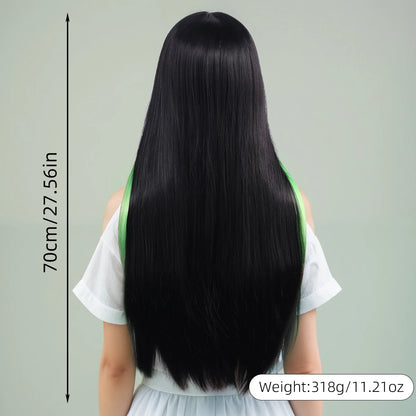 Waist-Length, Long Hair, Straight Hair, Middle Parted Gradient Green and Black Women's Dress-Up Wig, Soft, Synthetic, Heat-Resistant and Durable, Suitable for Daily Dress-Up, Wear and Party Cosplay Wig, Party Supplies, Hairst