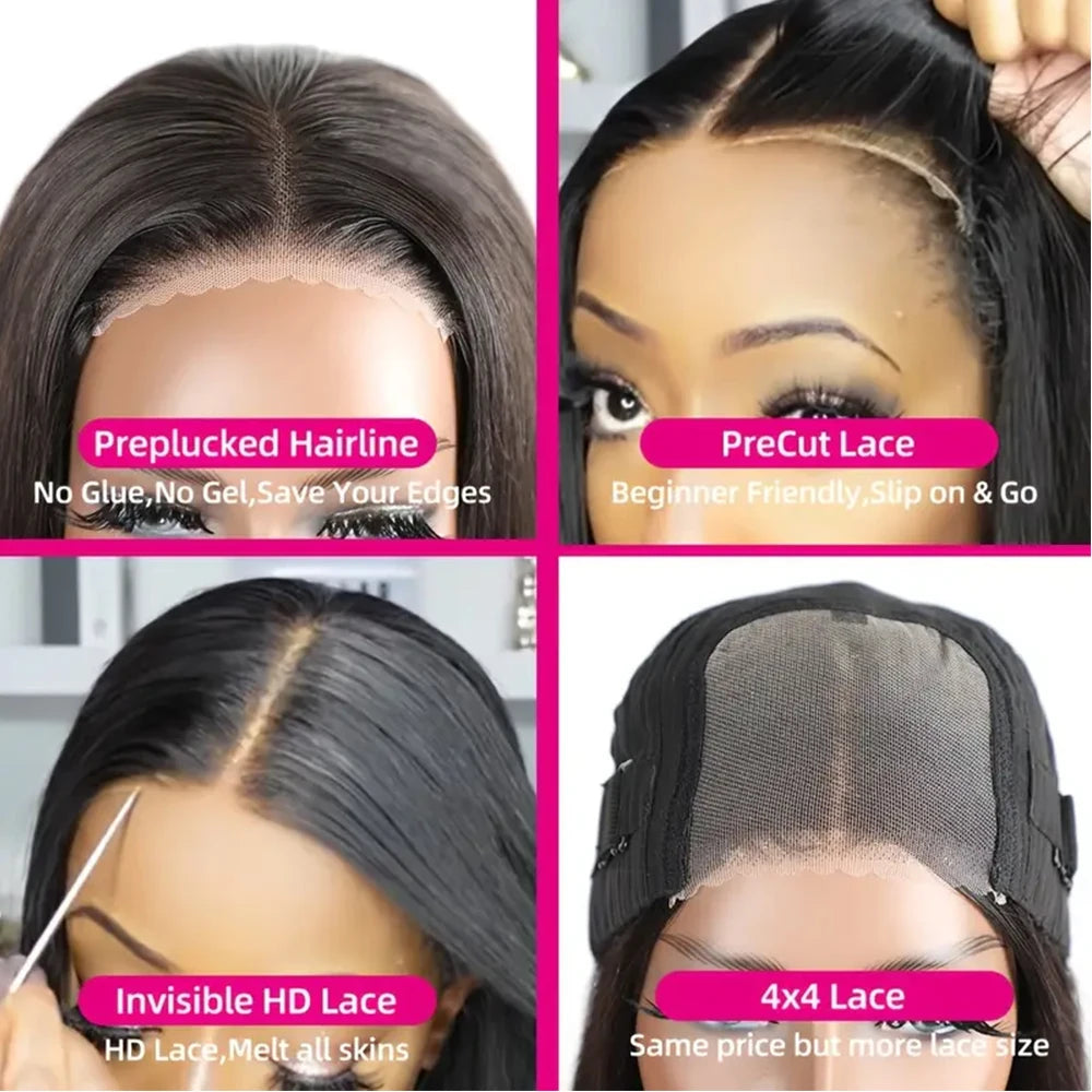 Glueless Wear Go Straight Human Hair Wigs Short Ready To Wear Bob Wigs Without Glue Closure Front Wigs For Women on Sale