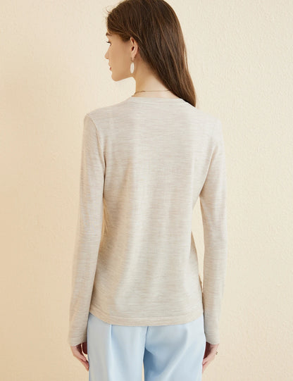 Women's T Shirt 100% Merino Wool Base Layer Top Fall Winter Fashion Crewneck Soft Merino Tee Long Sleeve Tops Knit Women Clothes