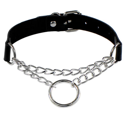 Round Layered Necklace Black Chain Necklaces for Women Men Pu Leather Gothic Punk Statement Choker Necklace Cosplay Jewelry