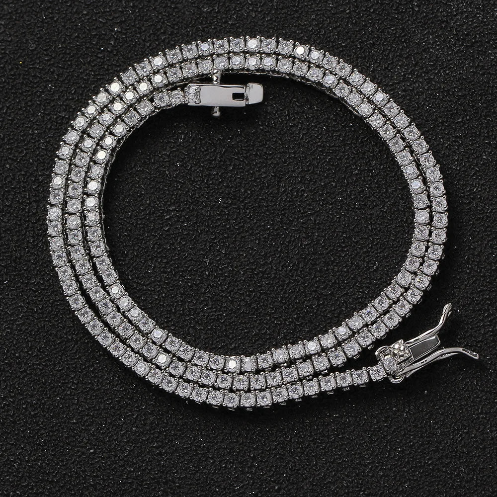 Tennis Necklace & Bracelet for Women – 2mm Pave Zircon Chain, Gold-Plated Brass, 6–20 Inch Lengths
