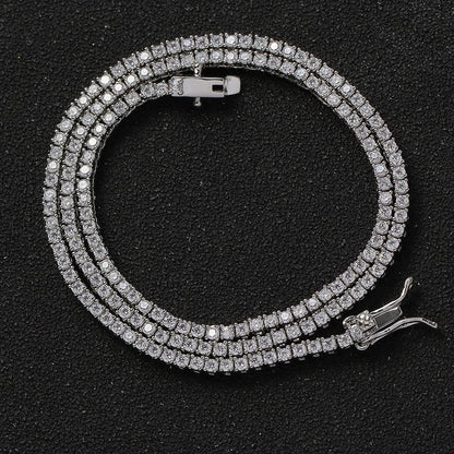 Tennis Necklace & Bracelet for Women – 2mm Pave Zircon Chain, Gold-Plated Brass, 6–20 Inch Lengths