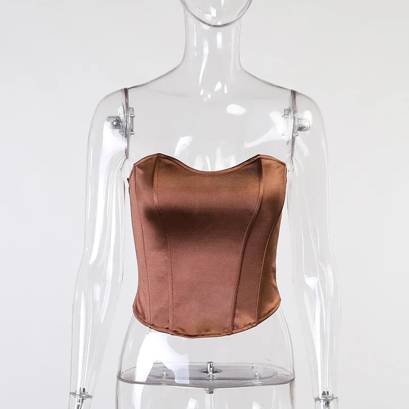 Sexy Women Tube Tops Solid Sleeveless Slim Skinny Corset Cropped Top 2025 Summer Casual Elegant Female Strapless Vest