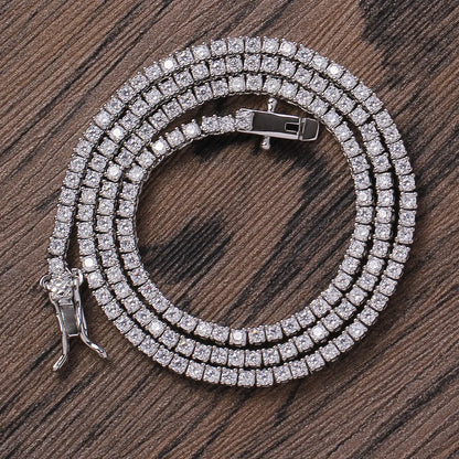 Tennis Necklace & Bracelet for Women – 2mm Pave Zircon Chain, Gold-Plated Brass, 6–20 Inch Lengths