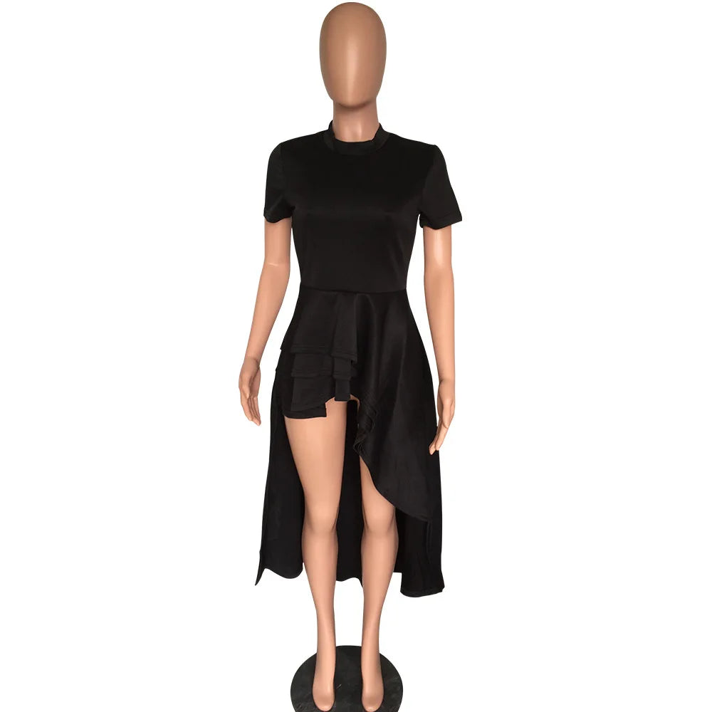 Fashion Evening Party Club Dress For Women Short Sleeve Irregular Ruffle Robe Dinner Dress Female African Clothing White Vestido