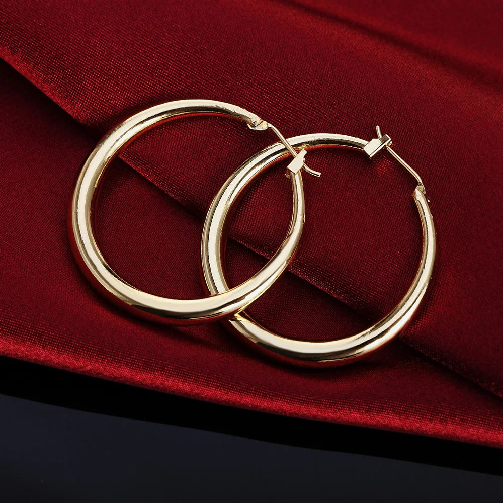 925 Sterling Silver 3.5cm Round earrings high quality 18K gold plated  Fashion Jewelry Wedding Christmas Gift