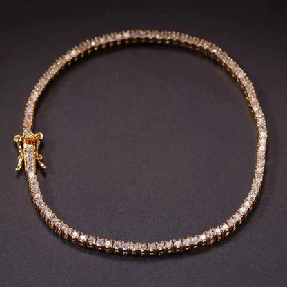 Tennis Necklace & Bracelet for Women – 2mm Pave Zircon Chain, Gold-Plated Brass, 6–20 Inch Lengths