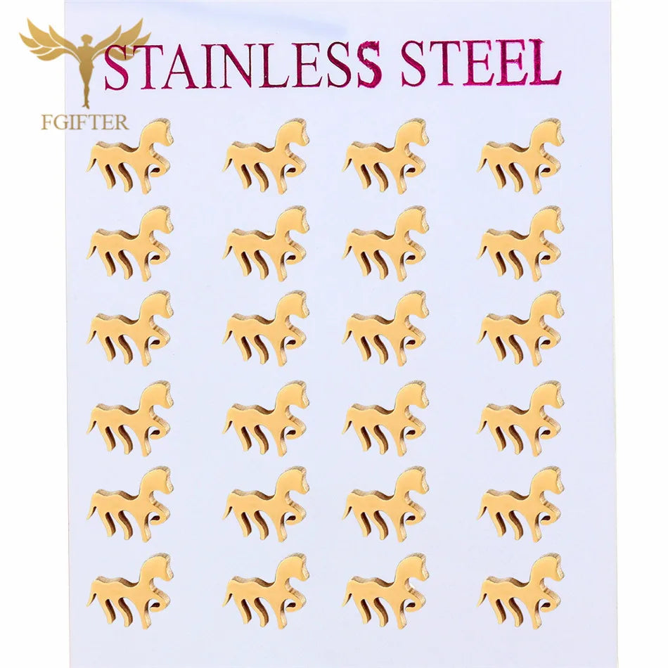Wholesale Stainless Steel Earrings for Women Girl Animal Clover Flower Cat Bird Unicorn Bear Butterfly Dragonfly Dog Ear Studs