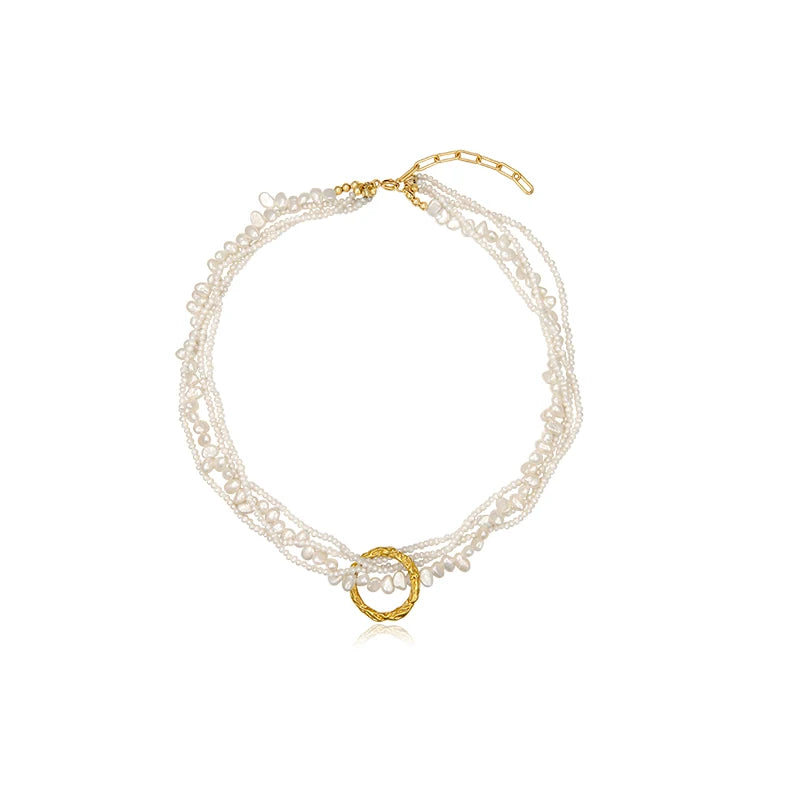 Natural Pearl Layered Necklace Women Wedding  Jewelry Runway Party Japan Souch Korea Fashion