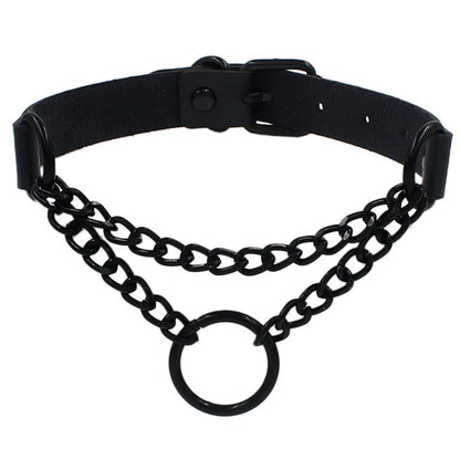 Round Layered Necklace Black Chain Necklaces for Women Men Pu Leather Gothic Punk Statement Choker Necklace Cosplay Jewelry