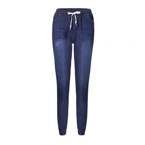Casual Women Drawstring Elastic Waist Jeans Loose Denim Long Pants Drawstring Elastic Waist Jeans Denim Pants 2022