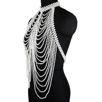 Sexy Women Pearl Shawl Necklaces Collar Shoulder Long Chain Pendants Necklaces Sweater Chain Wedding Dress Jewelry Accessories