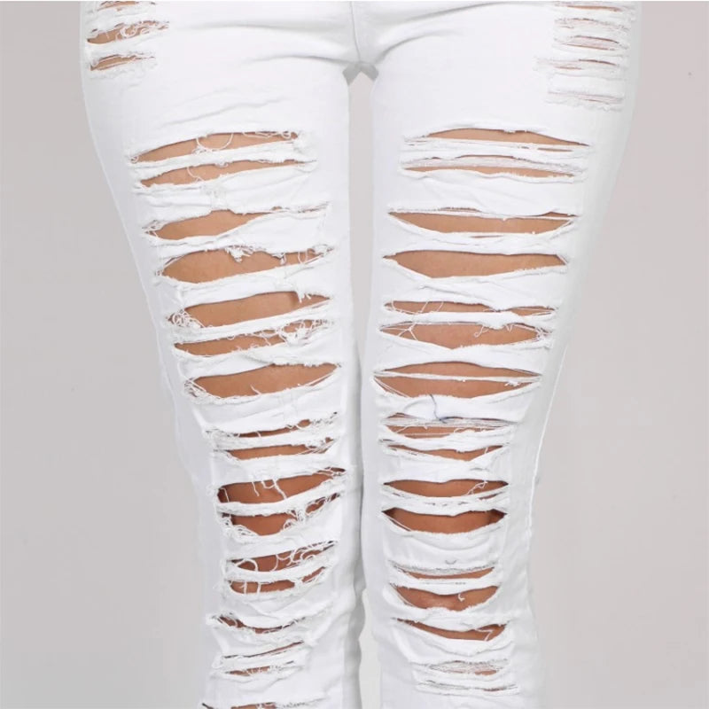 New Designer Denim Women 2025 High Waist Ripped Jeans for Women Skinny Black White Jeans Woman Elastic Slim Jean Female Femme