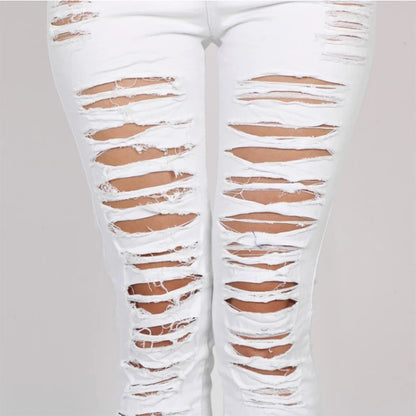 New Designer Denim Women 2025 High Waist Ripped Jeans for Women Skinny Black White Jeans Woman Elastic Slim Jean Female Femme