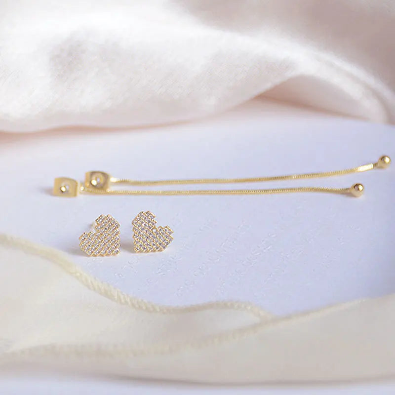 14k Gold Earrings Earrings For Women Long Micro-Encrusted Zircon Jewelry Accessories Women Earrings Hanging Small Love Earrings