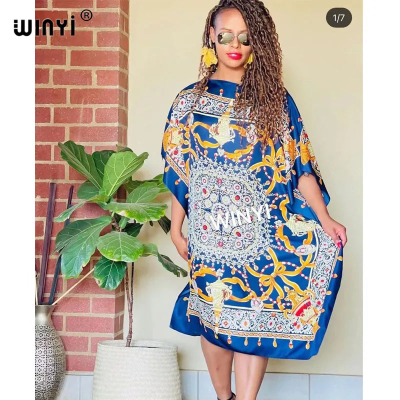 Printed Dresses For Women 2021 Fashion Design Loose Dress Batwing Maxi Long Femme Vestidos Summer Autumn Party Elegant Dress