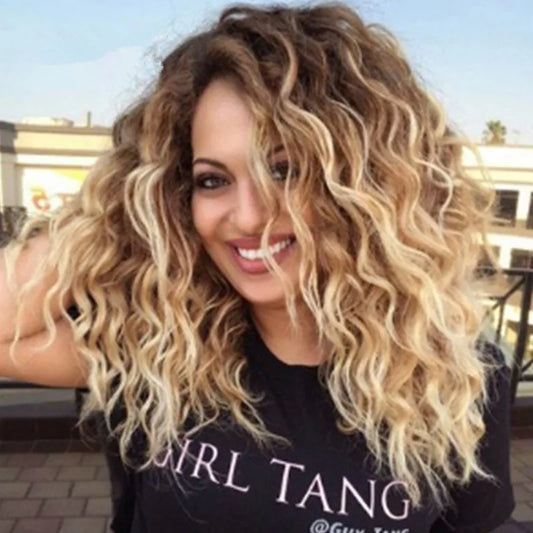 A Medium-length, Medium-length, Small Curly Wig for Women Made of Synthetic Fibers