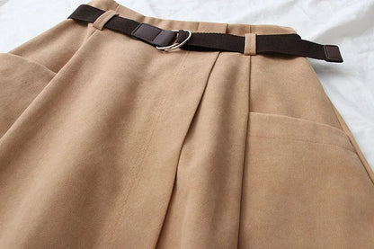 Women Casual Skirts Spring And Autumn Solid High Waist Irregular Pockets Midi Skirts Fashion Simple Elegant Saia Faldas