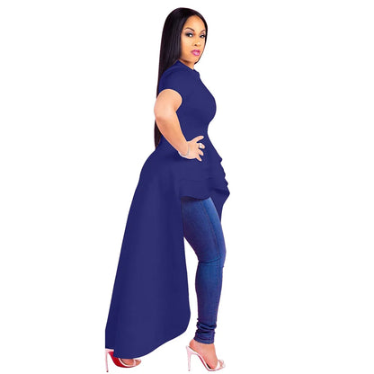 Fashion Evening Party Club Dress For Women Short Sleeve Irregular Ruffle Robe Dinner Dress Female African Clothing White Vestido