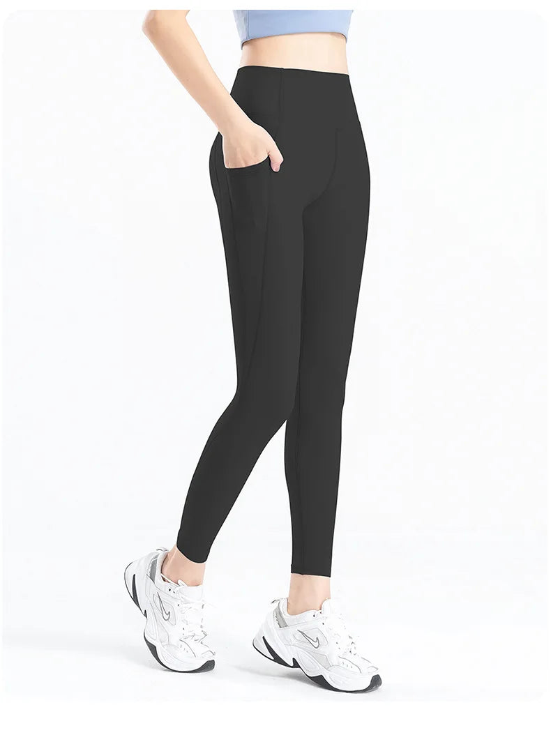 Women Yoga Pants Naked Feeling Stretchy Sports Tights Pocket High Waist Leggings Running Fitness Leggings Workout Gym Clothing