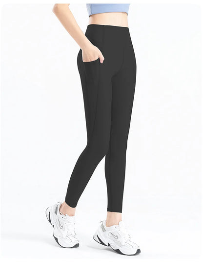 Women Yoga Pants Naked Feeling Stretchy Sports Tights Pocket High Waist Leggings Running Fitness Leggings Workout Gym Clothing