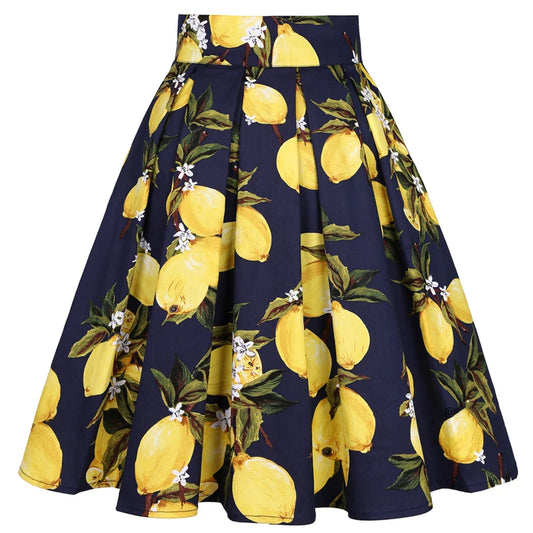 2025 Summer French High Waist Pleated Skirts Blue 50s Vintage Casual Dance Party Skirt Sexy Cute Midi Lemon Skater Women Clothes