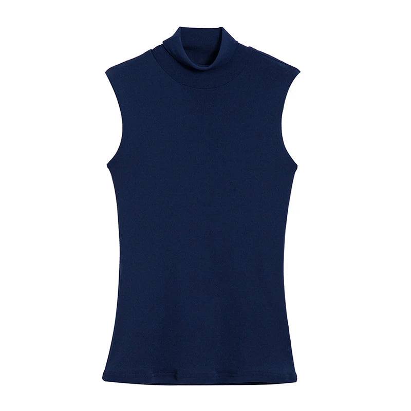Summer Tops For Women 2025 Turtleneck Basic Sleeveless Lace Tank Tops Women Female Top Korean Tees Black White Blue