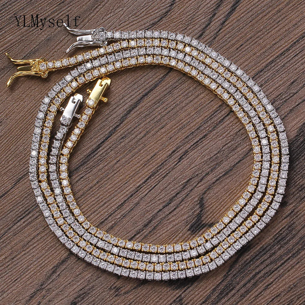 Tennis Necklace & Bracelet for Women – 2mm Pave Zircon Chain, Gold-Plated Brass, 6–20 Inch Lengths