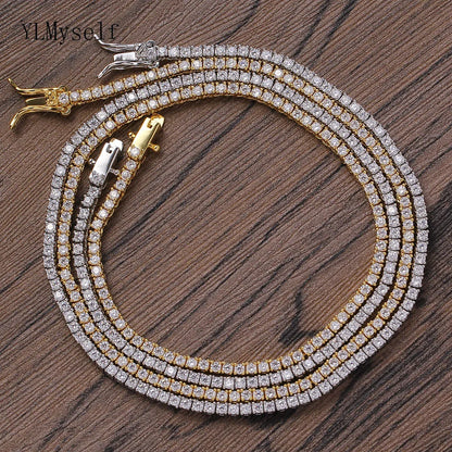 Tennis Necklace & Bracelet for Women – 2mm Pave Zircon Chain, Gold-Plated Brass, 6–20 Inch Lengths