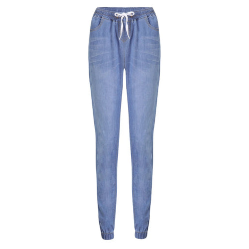 Casual Women Drawstring Elastic Waist Jeans Loose Denim Long Pants Drawstring Elastic Waist Jeans Denim Pants 2022