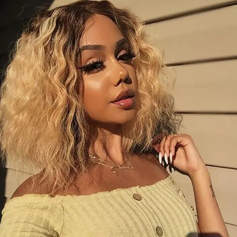 A Medium-length, Medium-length, Small Curly Wig for Women Made of Synthetic Fibers